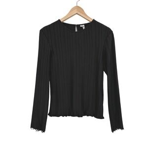 ARTHUR Apparel Black Pleated Plisse Long Sleeve Top Keyhole US 6 AU 10 *READ*